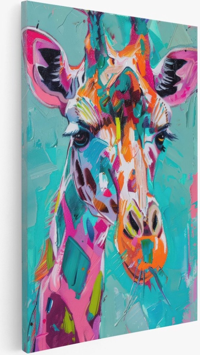 Saammp Canvas Schilderij - giraffe waterverf - Abstract - Dieren - 100x150 - Foto op canvas - Wanddecoratie - Muurdecoratie Woonkamer - Slaapkamer decoratie - Canvas Print Multicolor