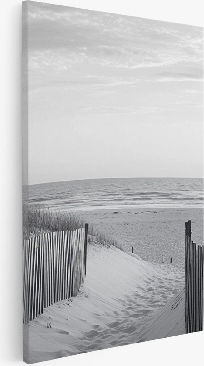 Saammp Canvas Schilderij - Strand Pad - Zwart-Wit - Zee - Duinen - 40x60 - Foto op canvas - Wanddecoratie - muurdecoratie Woonkamer - Slaapkamer decoratie - Canvas Print Multicolor