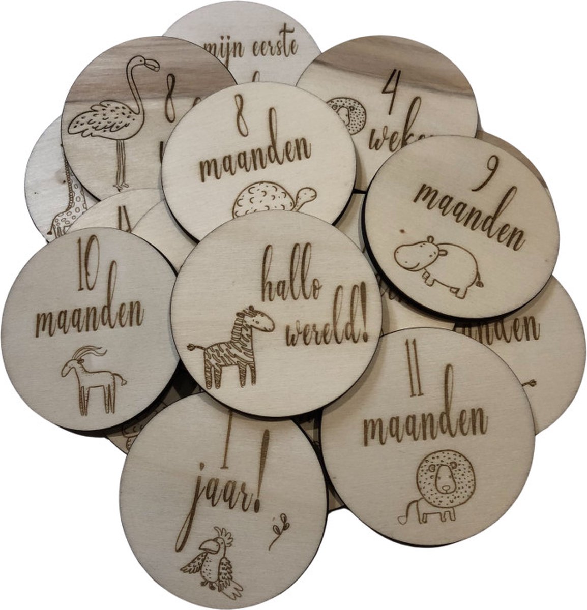 Mijlpaalkaarten dieren - Houten Mijlpaalkaarten Baby - Wooden Milestones - Natuurlijke Foto Kaarten - Nude Baby Accessoire - Kraam Cadeau - Baby Pakket Milestone - Mijlpaalschijf Baby - Zwangerschap