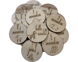 Mijlpaalkaarten dieren - Houten Mijlpaalkaarten Baby - Wooden Milestones - Natuurlijke Foto Kaarten - Nude Baby Accessoire - Kraam Cadeau - Baby Pakket Milestone - Mijlpaalschijf Baby - Zwangerschap
