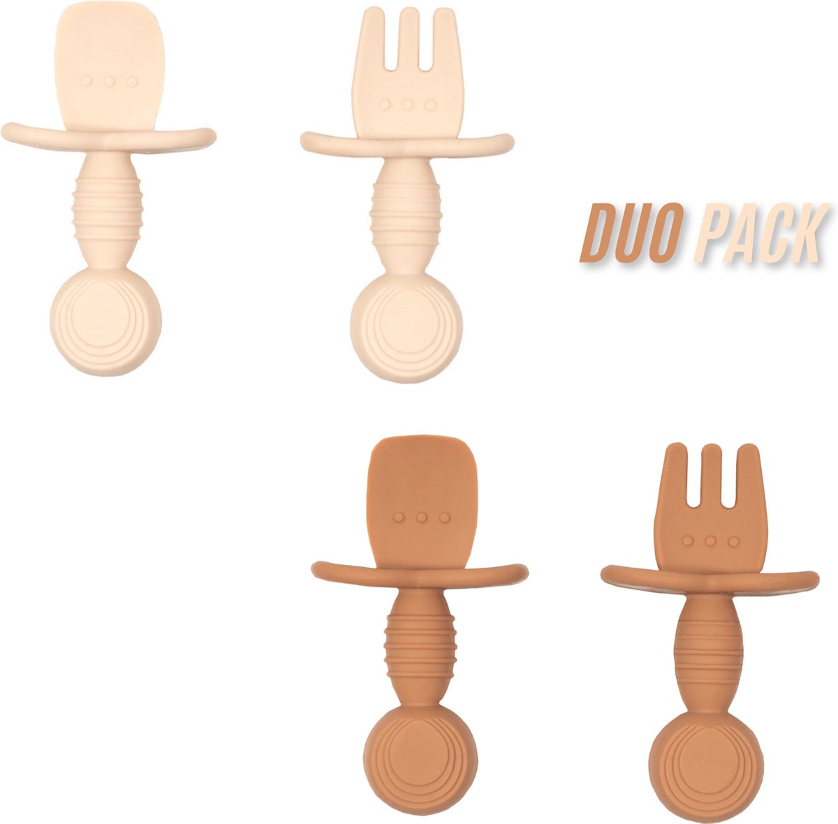Jikkies Baby Bestek - Kinderbestek - Baby - Oefenbestek - Kraamcadeau - Duo Pack - Taupe & Beige