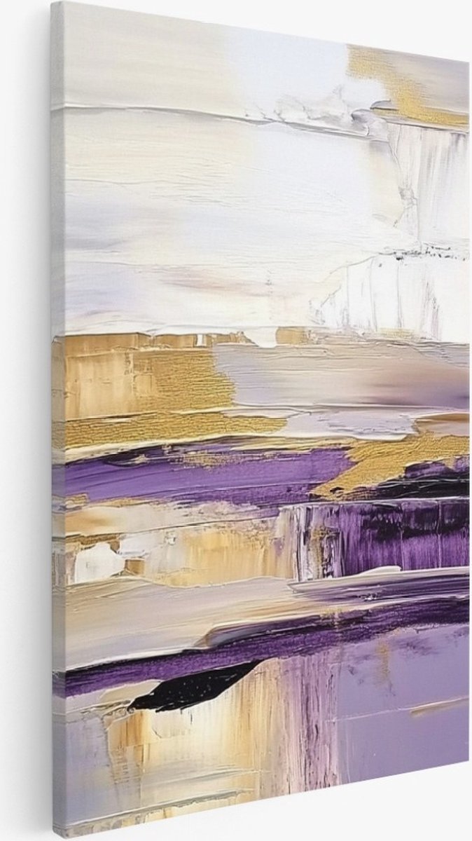 Saammp Canvas Schilderij - Paars Goud - Modern - Abstract - 80x120 - Foto op canvas - Wanddecoratie - Muurdecoratie Woonkamer - Slaapkamer decoratie - Canvas Print Multicolor