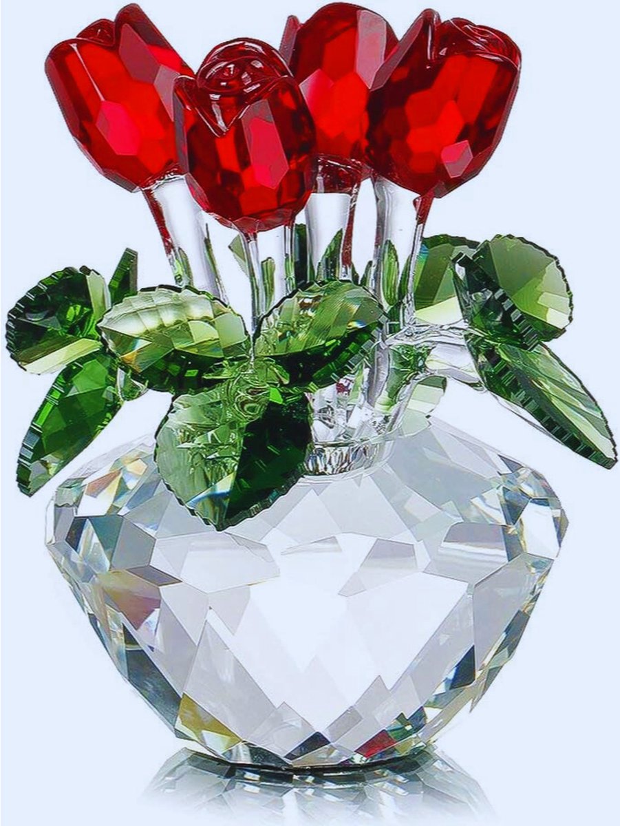 Decoratief Boeket Van Kristalglas - Rode Rozen Met Geschenkdoos - Rozengeschenken Voor Vrouwen