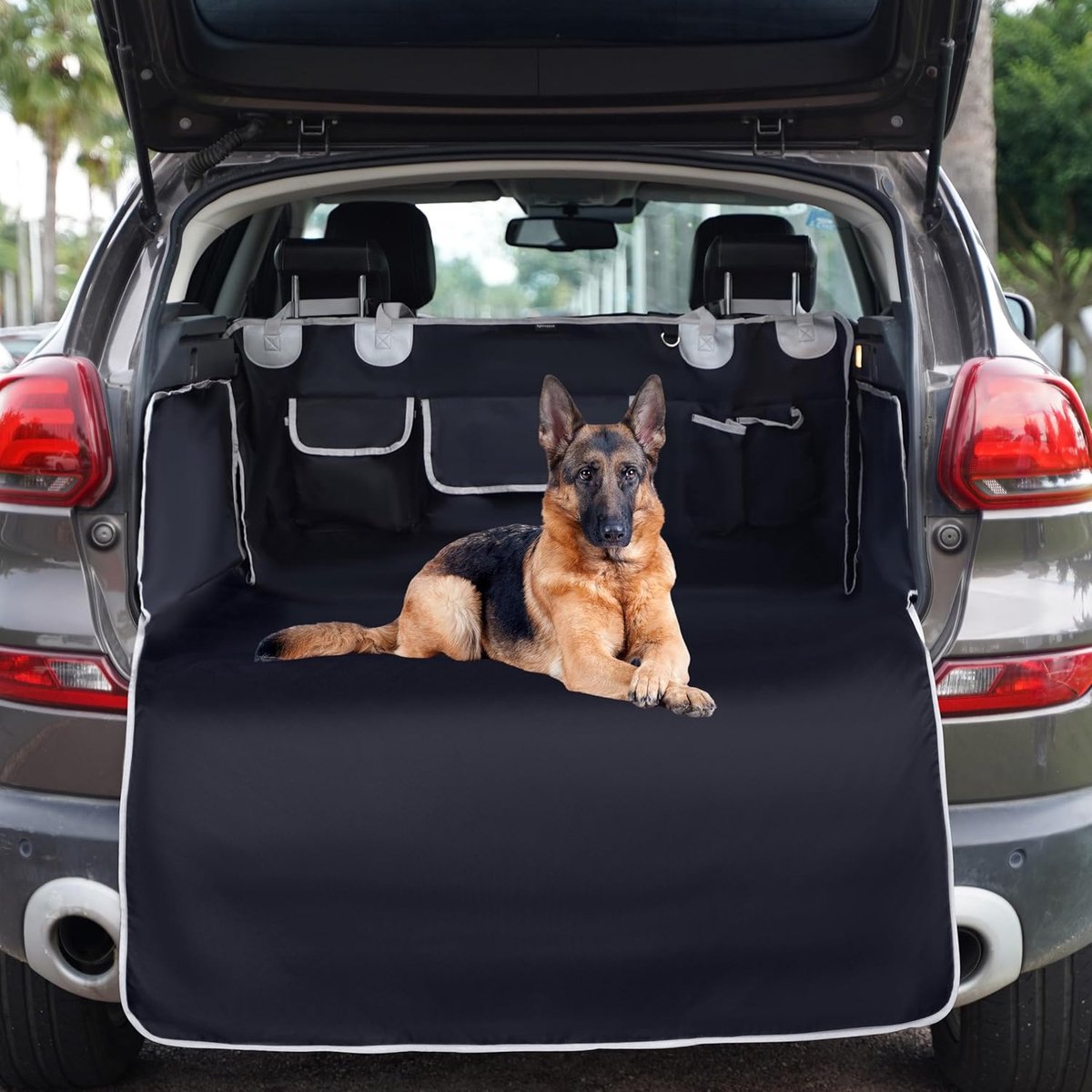 Candala Kofferbakbescherming hond voor auto, SUV, autokofferbak met zijbescherming, zwarte kofferbakmat met bumperbescherming, waterdichte universele auto kofferbak hondendeken 205 x 115 cm