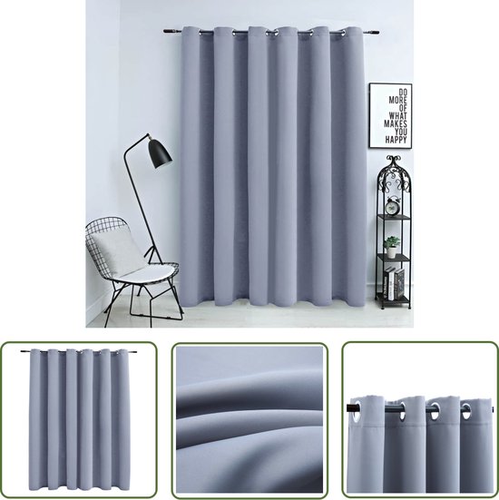 vidaXL Verduisterend Gordijn - Gordijn - Gordijn verduisterend met metalen ringen 290x245 cm grijs - Velours Gordijn - Stof Gordijn - Grijs Gordijn