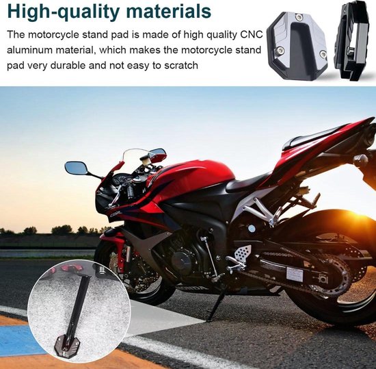 Motorfiets Zijstandaard Verlengplaat, Aluminium Kickstand Ondersteuning Pad, Zwart, Hoge Sterkte Accessoire voor Motorfietsen