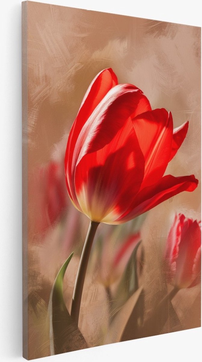 Saammp Canvas Schilderij - bloemen - Rode Tulp - Vintage - 30x40 - Foto op canvas - Wanddecoratie - Muurdecoratie Woonkamer - Kantoor Decoratie Multicolor