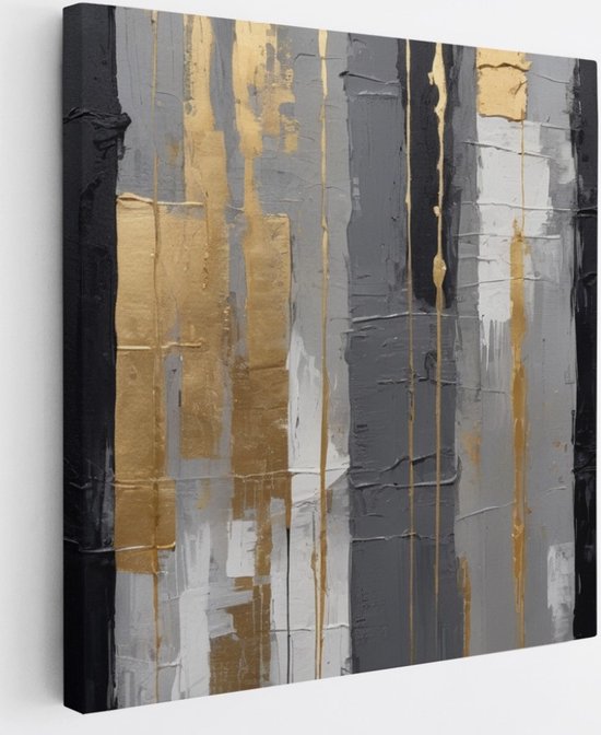 Saammp Canvas Schilderij - Zwart goud - Abstract - 100x100 - Foto op canvas - Wanddecoratie - Muurdecoratie Woonkamer - Slaapkamer decoratie - Canvas Print