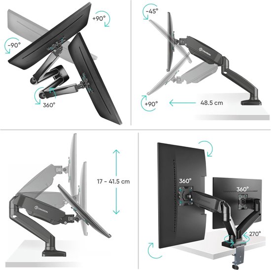 ONKRON Monitorbeugel 2 Monitoren voor 13-32 Inch Schermen tot 8 kg (x2), Dubbele Monitorbeugel verticaal in hoogte verstelbaar - VESA 75x75 / 100x100 Dual Monitor Arm Zwart G140