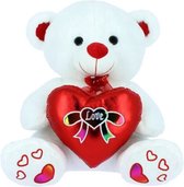 Teddybeer (Wit) met Love Hart Pluche Knuffel 20 cm - Moederdag knuffelbeertje I love you - Valentijnsdag cadeau voor hem haar - Knuffelbeer Beertje Teddy Liefde Mannen Vrouwen - Valentijn Cadeautje - I Love You / Ik hou van je - Teddy Beer Groot
