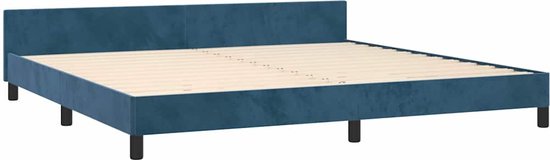 The Living Store Cadre de lit Velours - Bleu foncé - 203 x 206 x 50 cm - Convient pour Matras 200 x 200 cm - Pieds stables - Sommier à lattes en contreplaqué