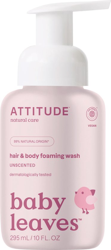 ATTITUDE baby leaves 2-in-1 geurvrije schuimende wasgel, 295 ml.