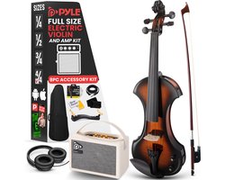 Pyle Viool, Stille Elektrische Viool met Versterker Kit - Houten Viool met Versterker en Complete Accessoires- Volledige Maat Strijkinstrumenten- voor Beginners
