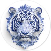 Graphic Message - Wandcirkel Tijger Delfts Blauw - Wit - Wooncirkel - Muurcirkel - Kobalt Wanddecoratie - Woonkamer - Forex