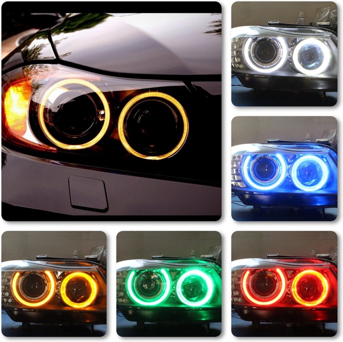 RGB Angel Eyes Lampenset voor BMW 1-3-5 Serie X5 en X6, LED Kleuren uitvoering!