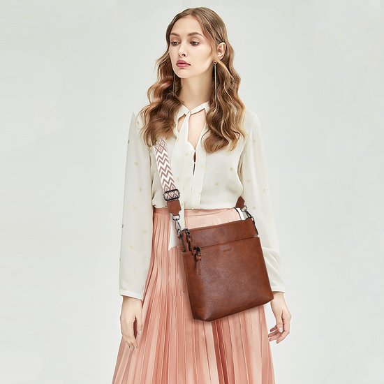 Sacs d' épaule de taille moyenne pour femmes TAN.TOMI - Sac à bandoulière - Sacs bandoulières pour femmes avec bandoulière large réglable et amovible - Marron