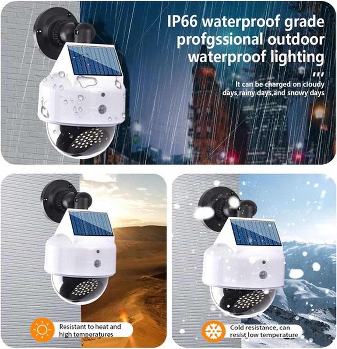 Bera Home - Solar Dummy Camera met Bewegingssensor - Nep Beveiligingscamera Buiten - Zonnepaneel Gevoed - 3 Verlichtingsmodi - IP66 Waterdicht - Ideaal voor Huis, Tuin, Veranda, Garage & Oprit - 1 Stuk – foto 6