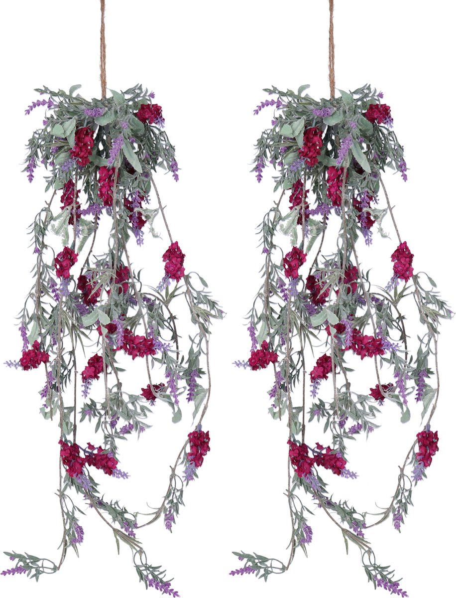 Decoris Lavendel Bloemen slinger - 2x stuks - Licht paars - kunstplanten - 80 cm- Kunstplanten/kunsttakken Lavender paars