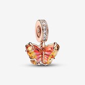 Fler® | Bedel | Past op populaire bedelarmbanden (standaard - 3mm) | Muranoglazen Vlinder | Hangbedel Charm | 925 sterling zilver | Roze & Gele Muranoglas & Transparante Zirkonia | Armband Kraal | Valentijnsdag Cadeau | Sinterklaas kado | Kerst