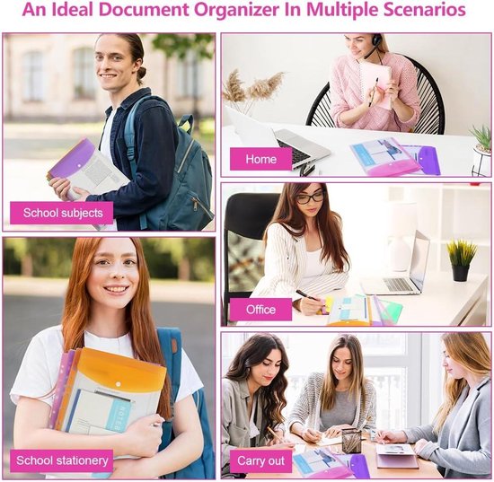 12-transparante-ringmappen-A4-geperforeerd-polypropyleen-11-gaten-gekleurde-hoezen-Kantoor-School-Thuis-Verticaal