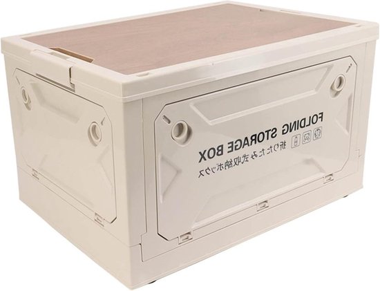 Opvouwbare Camping Opbergdoos met Houten Deksel, 50L Opbergbak, Inklapbare Kastorganizers en Opbergcontainer, Kofferbakorganizer voor Buitenpicknick, Camping, Auto, Celadon Groen (OD Groen