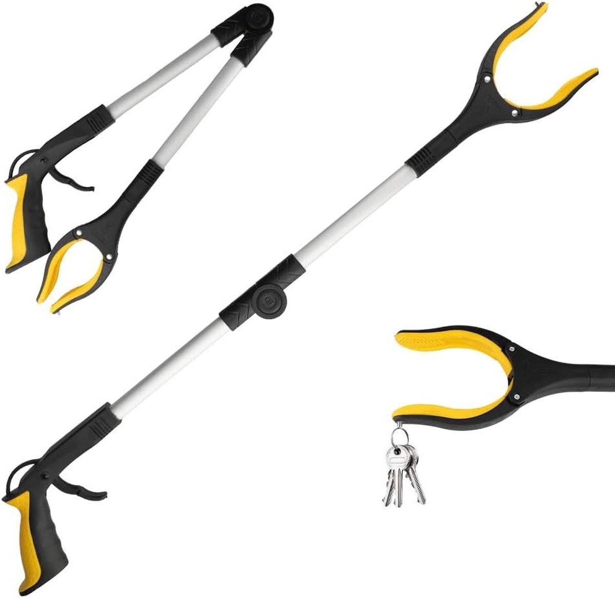 Opvouwbare grijper - grijptang voor senioren - magnetisch punt - afval- en afvalverwijdering - 80 cm (geel)