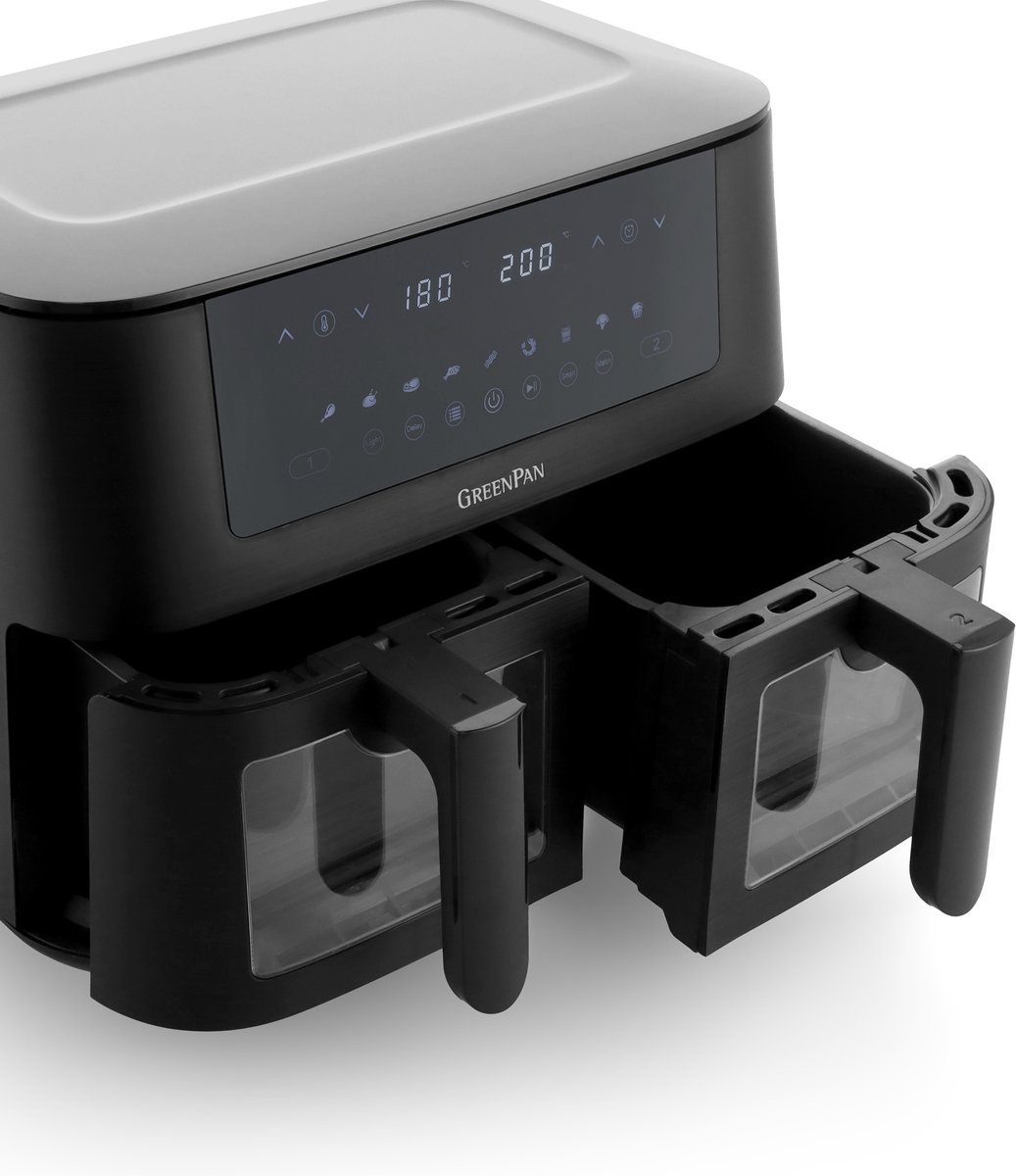 GreenPan - Bistro dubbele airfryer - 4L+4L - 9 programma's - Digitaal Led Display - Automatisch Uitschakelen - zwart - PFAS-vrij — afbeelding 4
