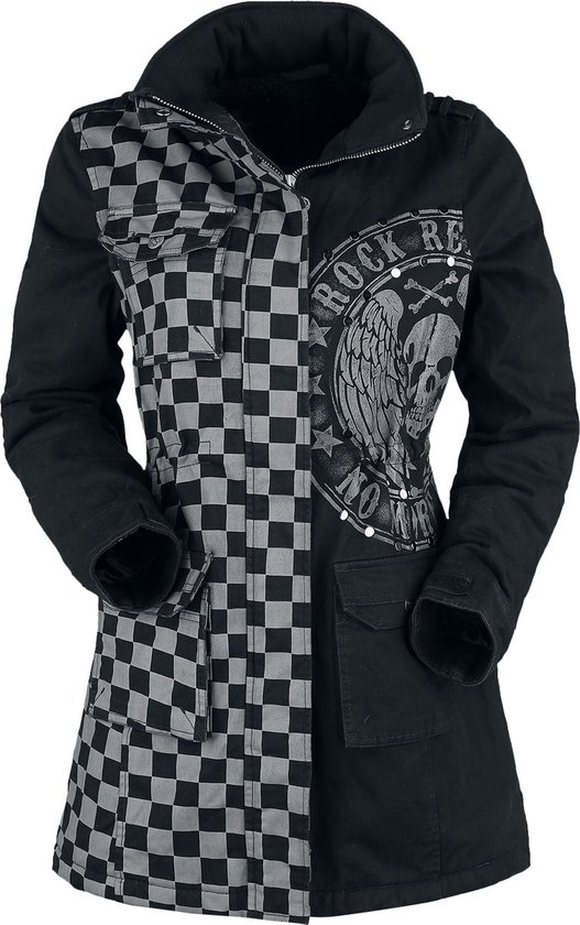 Veste Rock Rebel by EMP Zwart et grise avec rivets et imprimé Femme - M