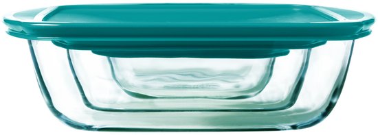 Foto: Pyrex cook store schaal rechthoek met deksel set van 3 stuks borosilicaatglas transparant 