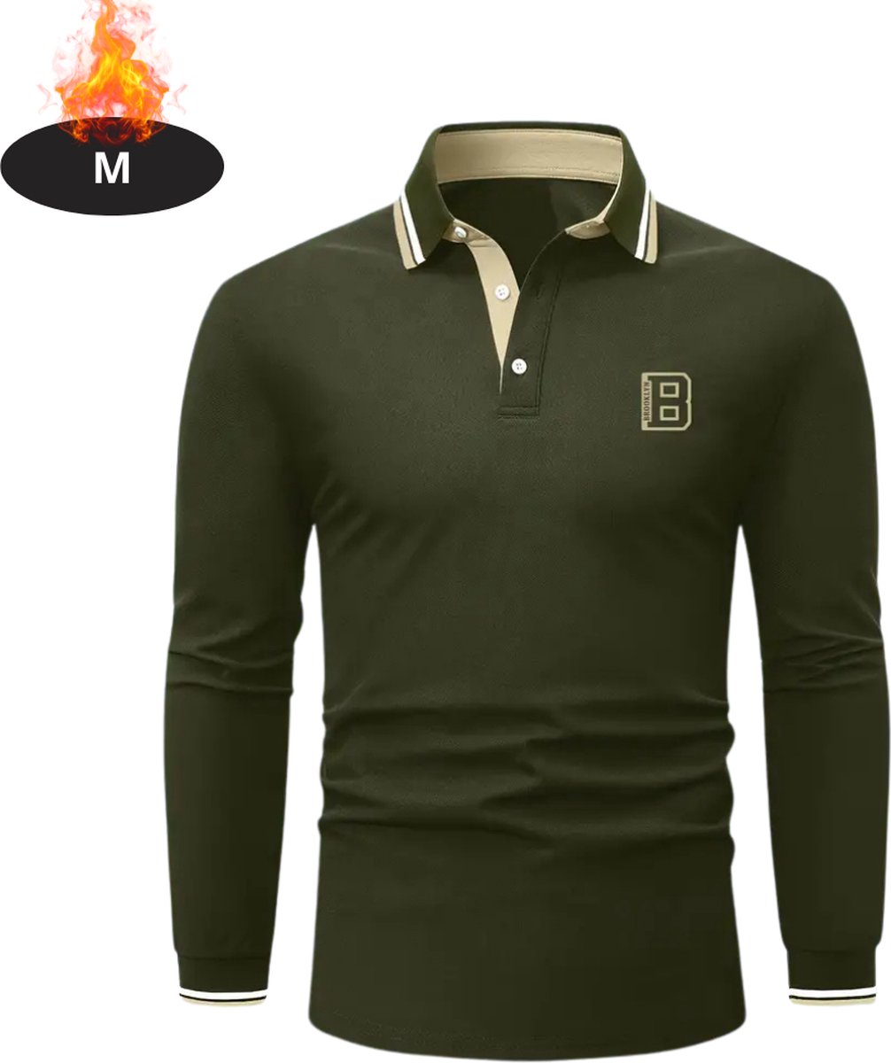 Bovista Poloshirt Heren T-Shirt Heren Shirt Overhemd Polo Shirt Lange Mouwen Legergroen