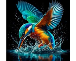 Diamond Painting – IJsvogel op het water / Kingfisher - 20x20 cm – volledige bedekking - Ronde steentjes – Inclusief tools. Door de ronde steentjes ook ideaal voor beginners en kinderen.