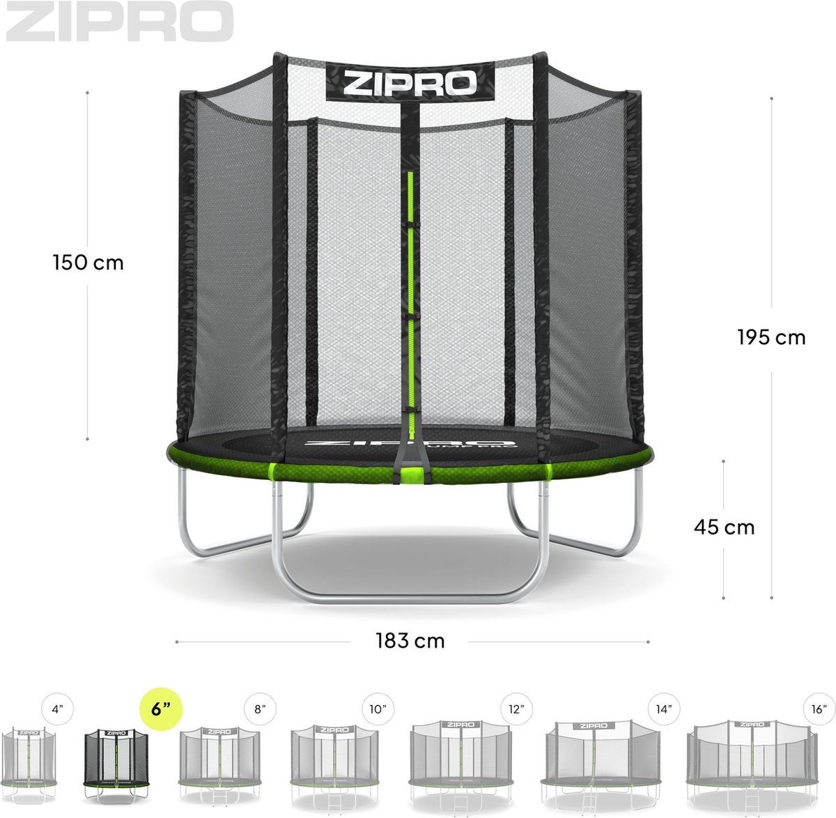 ZIPRO Jump Pro OUT - Trampoline Ø183cm 6FT - Trampoline met veiligheidsnet - Voor kinderen - max. 100 kg - UV-bestendig — afbeelding 6