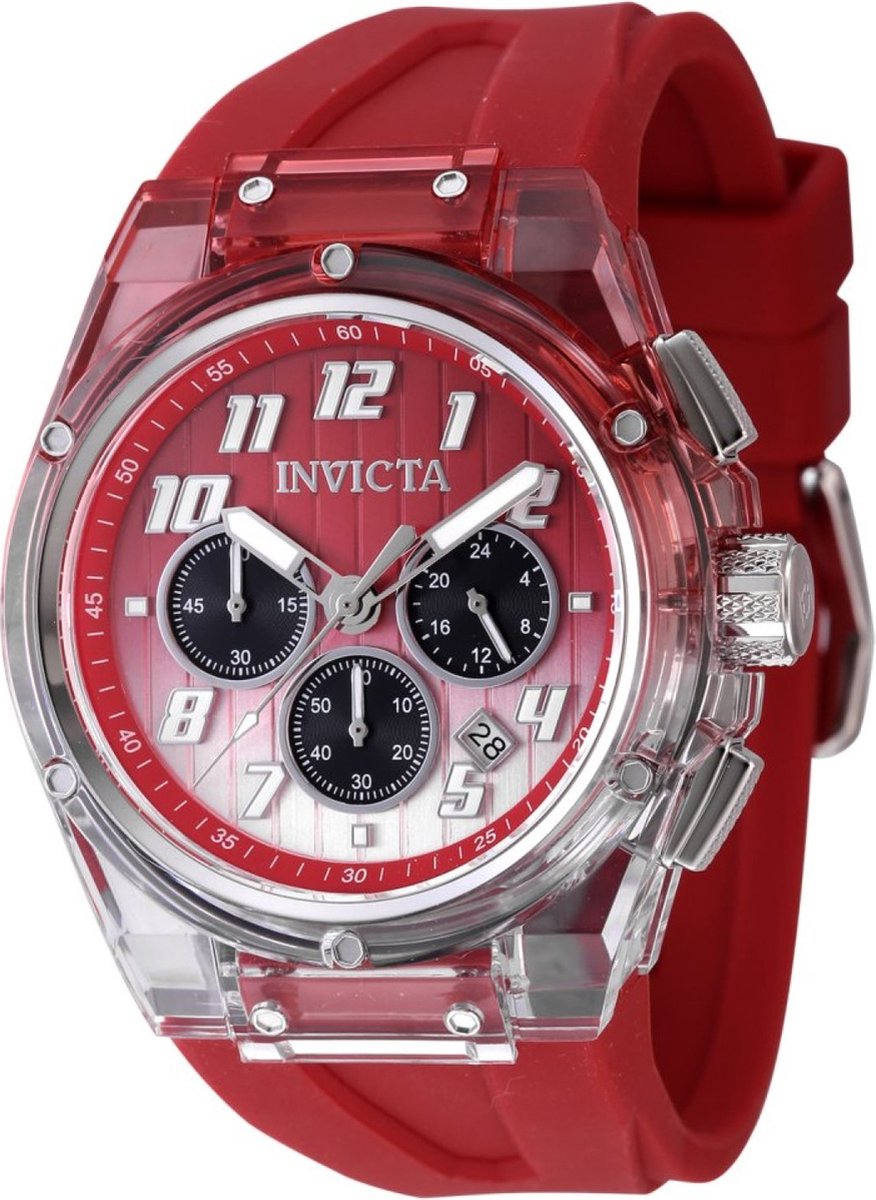 Invicta S1 Rally 47349 Heren Horloge - Waterdicht - Analoog - Quartz Uurwerk - Roestvrij Staal met rode Wijzerplaat - 44mm