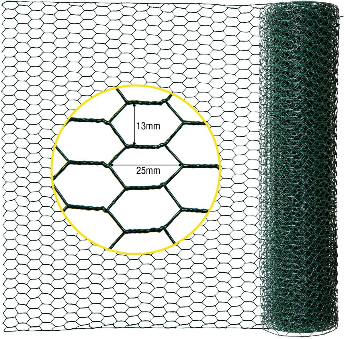 Horizont - Kippengaas - 10m lang - 50cm hoog - Verzinkt staal - Maaswijdte 13x25 mm - Groen - Duurzaam en Veelzijdig - Inclusief accessoires