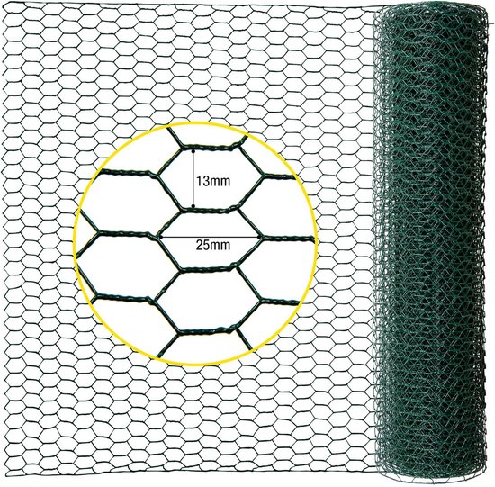 Vierhoekig volièredraad 100 cm hoog, 25 m rol, maasgrootte 12x12 mm, verzinkt staal