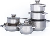Royalty Line® 1231 Pannenset Inductie - 12 Delige Pannensets - Pannen Geschikt Voor Alle Warmtebronnen - PFAS vrij - Kookpannen Met Glazen Deksel - RVS