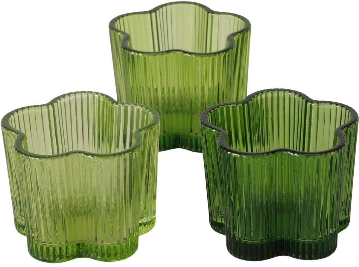 Boltze Home Waxinelichthouder groen glas Ø7,8xH6cm