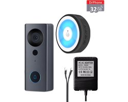 DrPhone LM6-B – Camera Deurbel Met Binnen Bel + MicroSD-Kaart (32GB) Bekabeld - Smartcam Camera Deurbel Met Alexa & Google Assistant – Camera Deurbel Met Mobiele App – Zwart