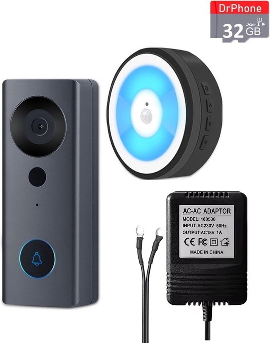 DrPhone LM6-B – Camera Deurbel Met Binnen Bel + MicroSD-Kaart (32GB) Bekabeld - Smartcam Camera Deurbel Met Alexa & Google Assistant – Camera Deurbel Met Mobiele App – Zwart - DrPhone - €84,95