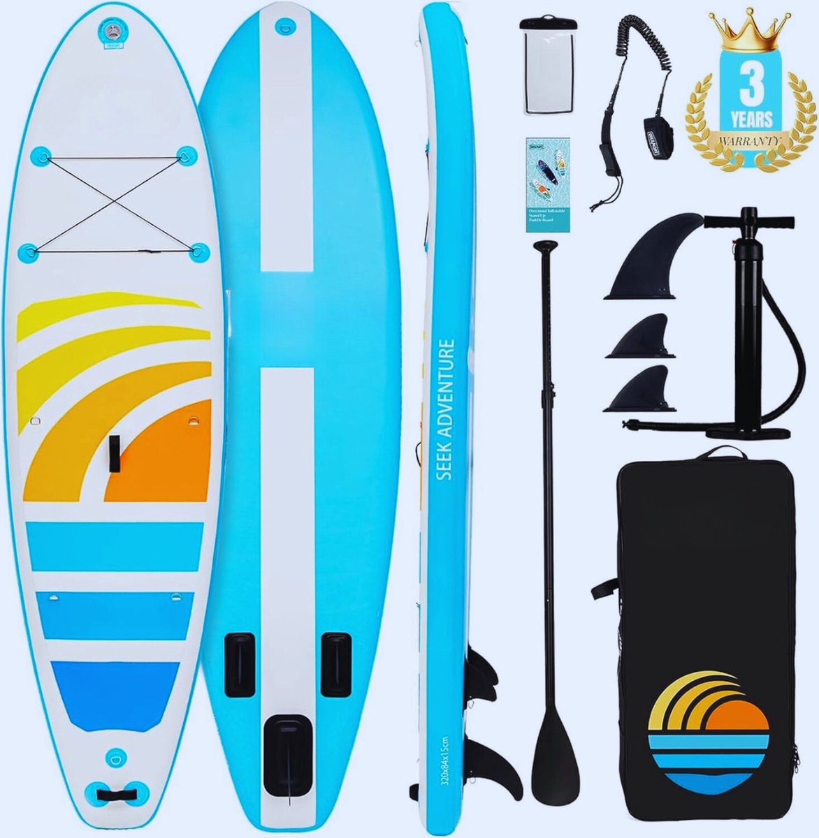 Opblaasbaar Stand-Up Paddleboardset Met Accessoires - Inclusief Verstelbare Peddel - Pomp - Afneembare Vin - Surfboard Lijn En Waterdichte Rugzak