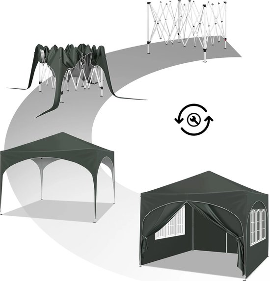 Vihes Opvouwbaar Tuinhuisje - Kunststof - Met 4 zijwanden - Waterafstotend - UV-bescherming - In hoogte verstelbaar - Voor tuin /Camping /Picknick - Grijs — afbeelding 4