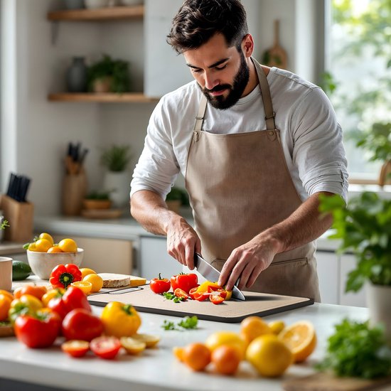 Lunaro Titanium Snijplank Dubbelzijdig - PFAS-vrij - Vermijd Microplastics - Met Raspdeel & Sapgeul - 39x27cm