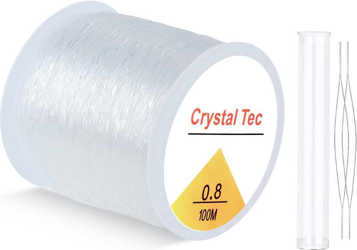 Nylon Draad 0,8 mm Transparant – Elastisch Koord 100 m met 2 Rijgnaalden – Elastiek voor Armbanden & Sieraden