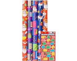 Product afbeelding van Sinterklaas cadeaupapier - Plastic vrij inpakpapier pakpapier - 5 meter x 70 cm - 3 rollen en 20 naam labels