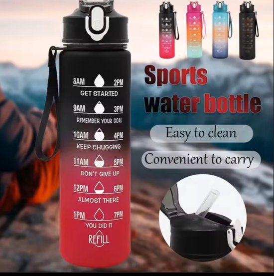 Motivatie waterfles met tijdmarkering - Sport waterfles - Drinkfles met rietje - Tritan waterflessen - Lekvrije sportfles - 800MLiter waterfles - Motivatie waterfles - Motiverende drinkfles - drinkflessen - BPA vrij - Cadeau |rood/zwart — afbeelding 5