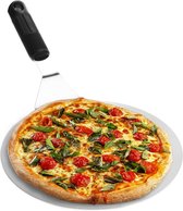 Roestvrijstalen pizzaschep - geschikt voor pizza en taarten - 1 stuk - zilver/zwart