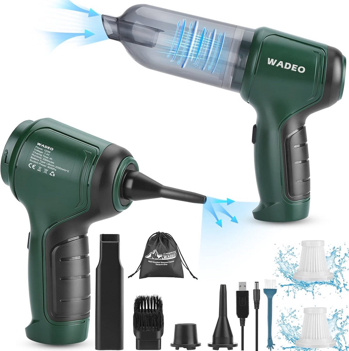 Draadloze 3-in-1 Handstofzuiger met Oplaadbare Batterij en Sterke Zuigkracht