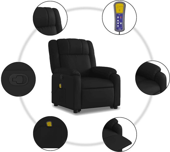 vidaXL Sta-op-massagestoel - Verstelbaar - Kunstleer - Zwart Verstelbare Stoel - Massagerstoel - Sta-op Stoel - Fauteuil - Ergonomische Stoel