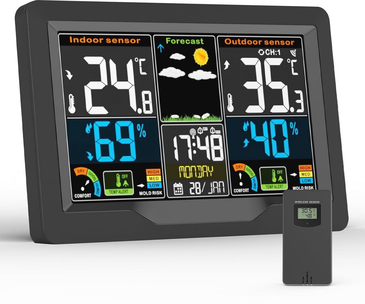 Draadloos Weerstation met Buitensensor en Multifunctionele Digital Thermometer
