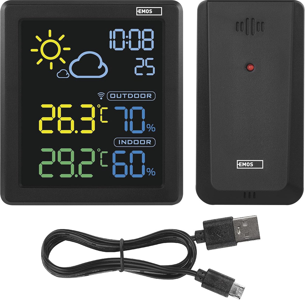 Draadloos Weerstation met VA-kleurendisplay, Thermometer en Hygrometer - Weersvoorspelling, Klok en Wekker